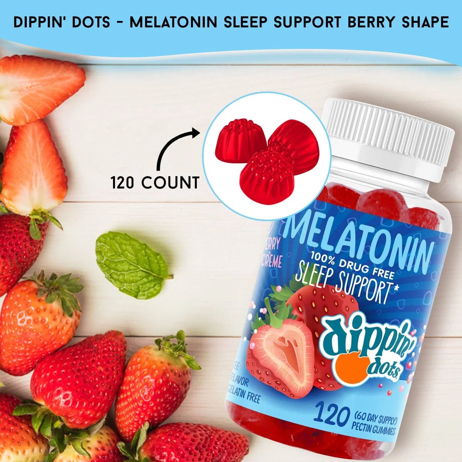 Dippin Dots Veegan Melatonin Gummies Kids & Adults Sleep Support Supplement, 120-Count